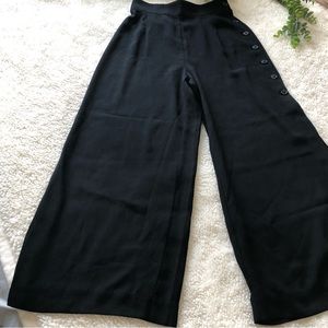 LEIT Black Wide Leg Pants unbuttons on left side with 19” slit. SZ XXS